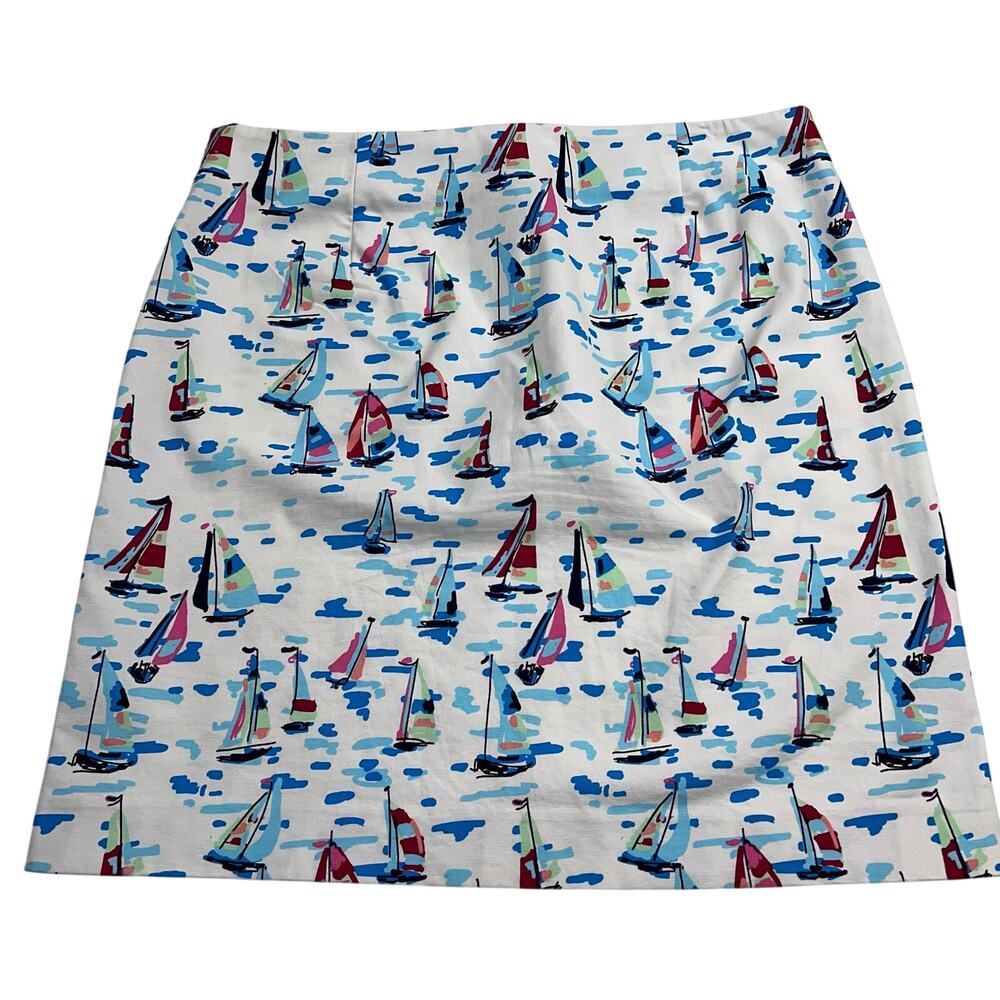 Talbots Sailboat Print Canvas Twill A-Line Skirt White Nautical Summer Size 12 - Picture 2 of 9